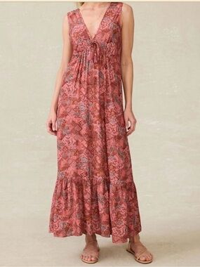 NWT Faherty Eden Maxi Dress L Pink Island Breeze Floral Boho Tassel